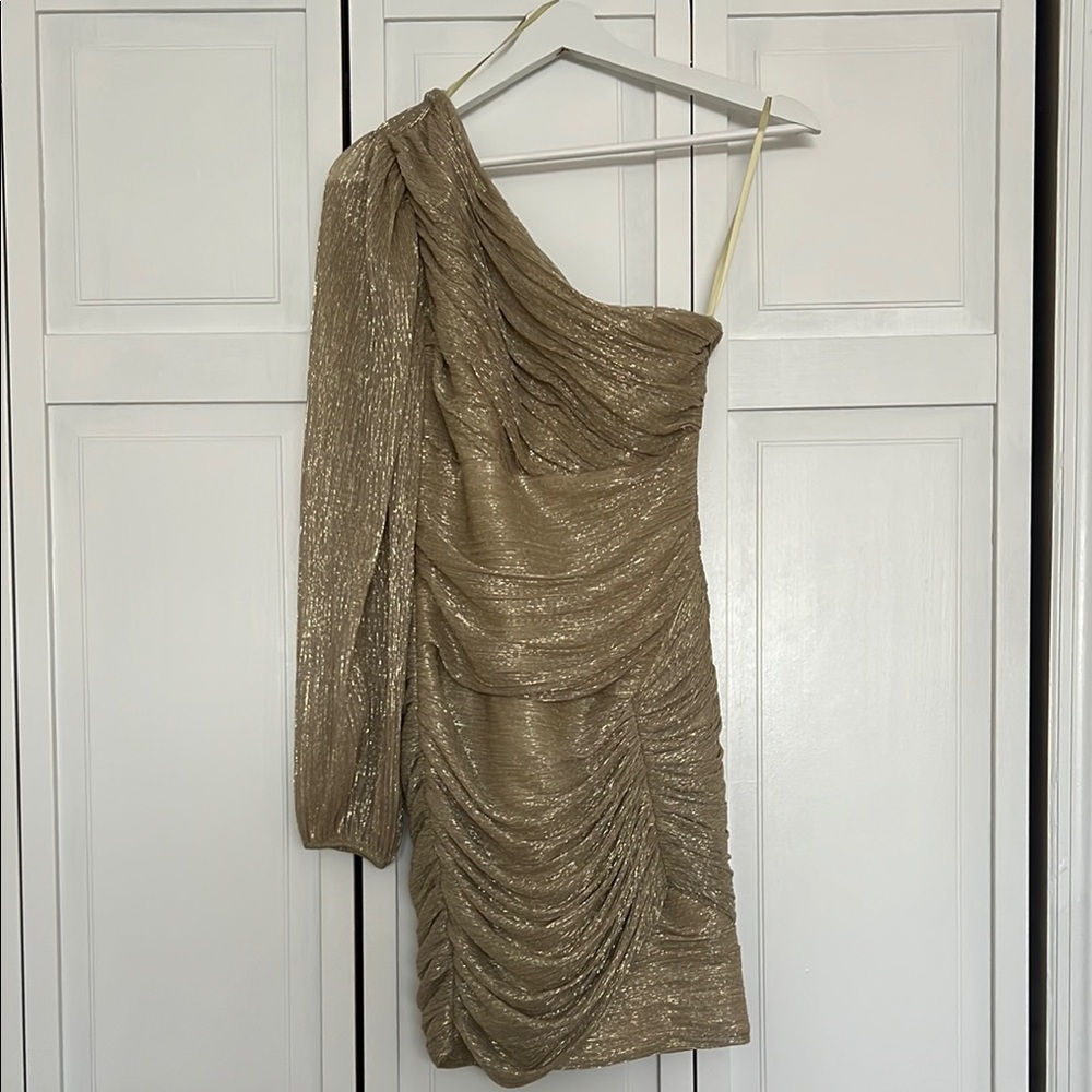 BCBGMaxAzria Gold One-Shoulder Bodycon Dress